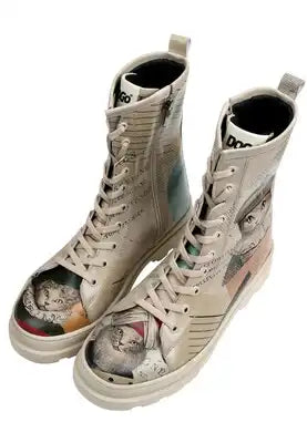 DOGO - Vegan Leather Beige Zipper Long Boots - Mon Cher Design