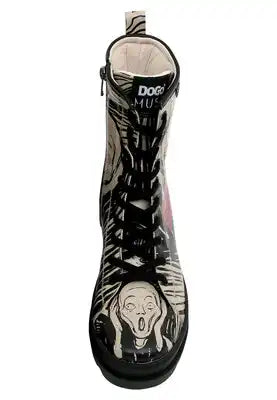 DOGO - Women Vegan Leather Black Zipper Long Boots - Edvard Munch The Scream Muse Design