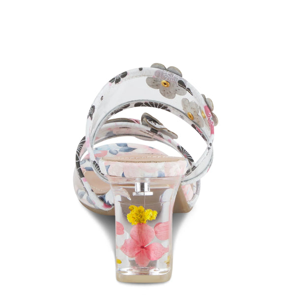 Floral lucite 2025 heel sandals