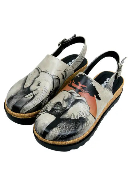 DOGO - Women Vegan Leather Black Wedge Sandals - Sunset Animals Design