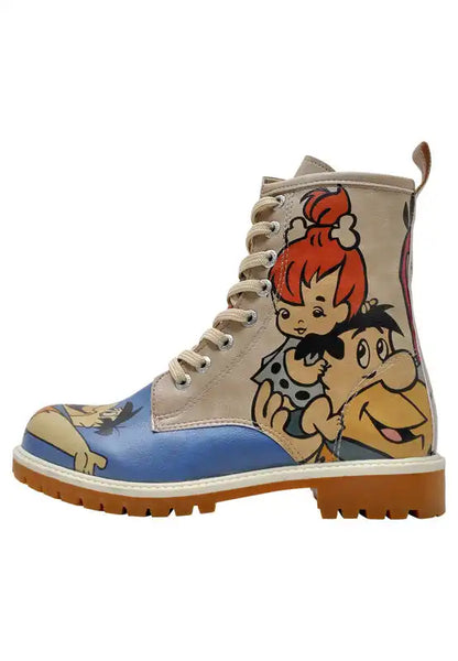 DOGO - Women Vegan Leather Multicolor Long Boots - Warner Bros Family Rocks Flintstones Design