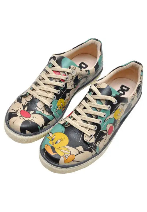 DOGO - Women's Vegan Leather Multicolor Sneakers - Warner Bros Catch Me If You Can Tweety Design