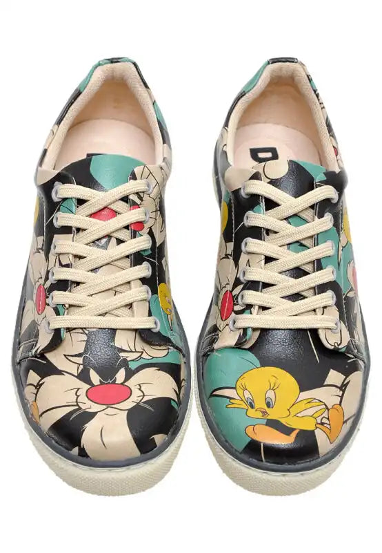 DOGO - Women's Vegan Leather Multicolor Sneakers - Warner Bros Catch Me If You Can Tweety Design