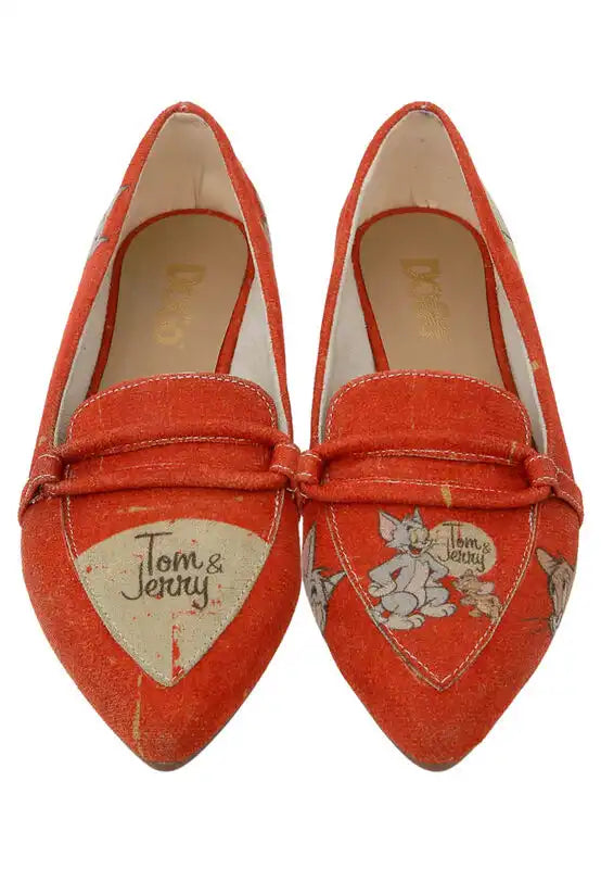 DOGO - Women Vegan Leather Orange Flat Shoes - Warner Bros Tom & Jerry Design