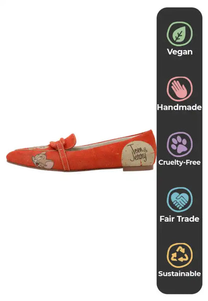 DOGO - Women Vegan Leather Orange Flat Shoes - Warner Bros Tom & Jerry Design