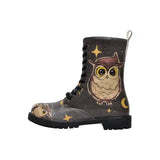 DOGO - Women Vegan Leather Black Zipper Long Boots - Owls Family Design